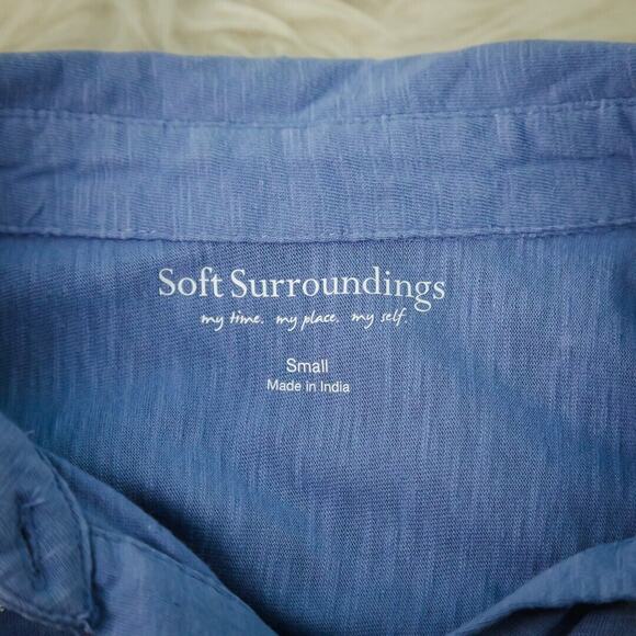 Soft Surroundings Size Small S Blue Floral Embroidered Button Cotton Knit Top - Picture 5 of 7